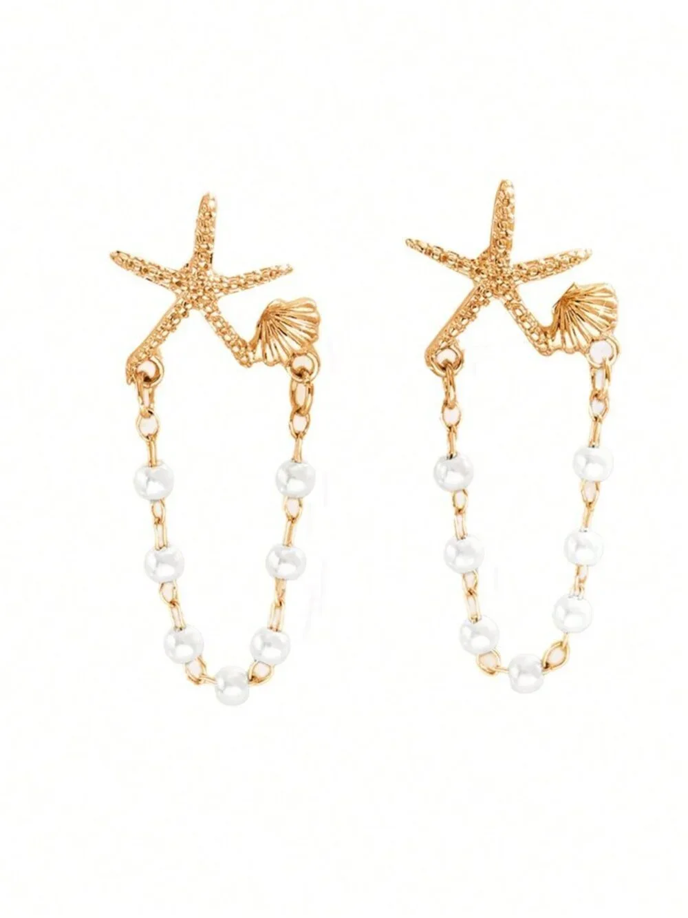Gold Boho Women's Delicate Earrings With Random Pearl